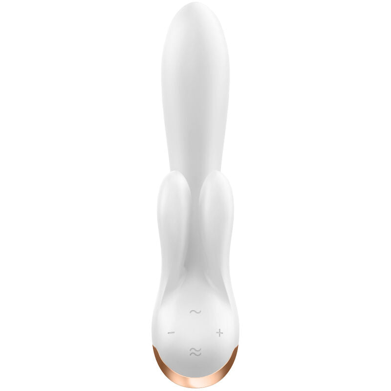 Satisfyer Double Flex, rabbit vibrant en silicone, coloris blanc